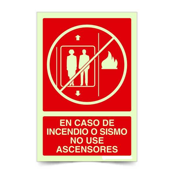 En caso de incendio o sismo no use ascensores A Fotoluminiscente