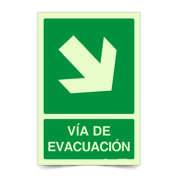 Vía de Evacuación Flecha Derecha Abajo Fotoluminiscente